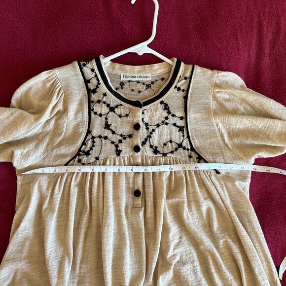 Tsumori Chisato Tan Embroidered Long Sleeve Wool Blouse - Picture 10 of 10